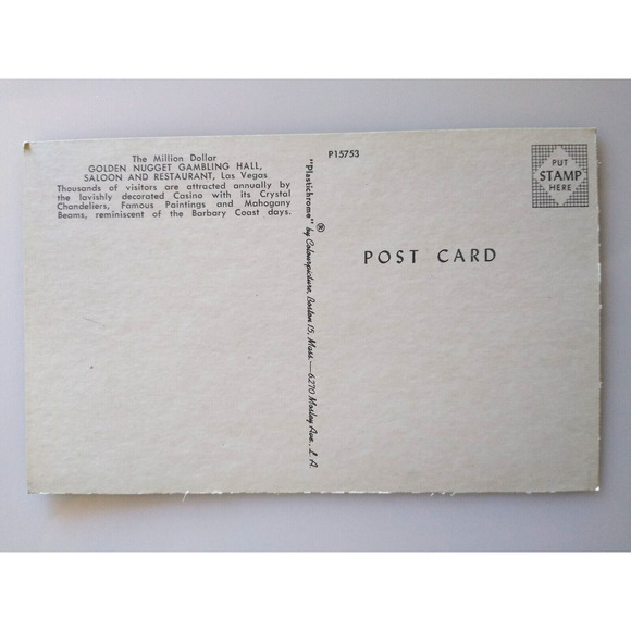 Golden Nugget Gambling Hall Casino Postcard Las Vegas Nevada Saloon Table Games - Picture 2 of 2